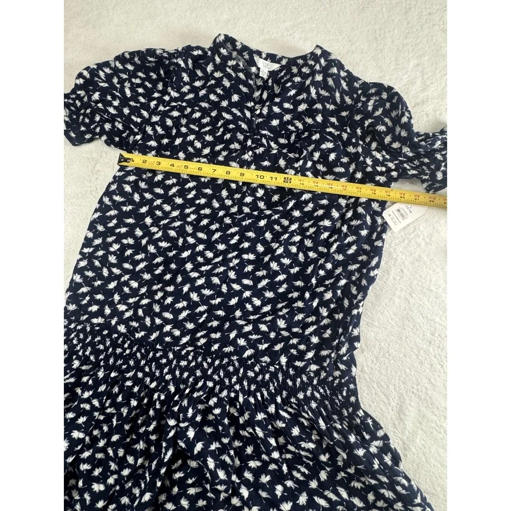 Time and Tru Navy Floral Smocked Drop Waist Cotton Mini Dress L 12-14